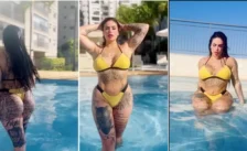 Porn anny alves of tattooed ass coming out of the pool